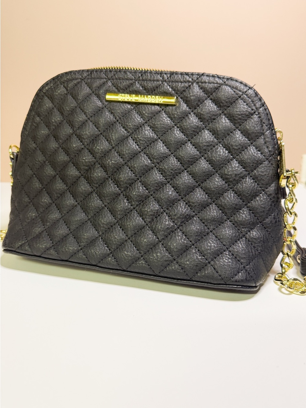 Quilted Black Crossbody with Gold Hardware - Women's Shoulder Bag